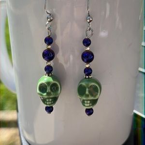 Skull & hematite earrings handcrafted